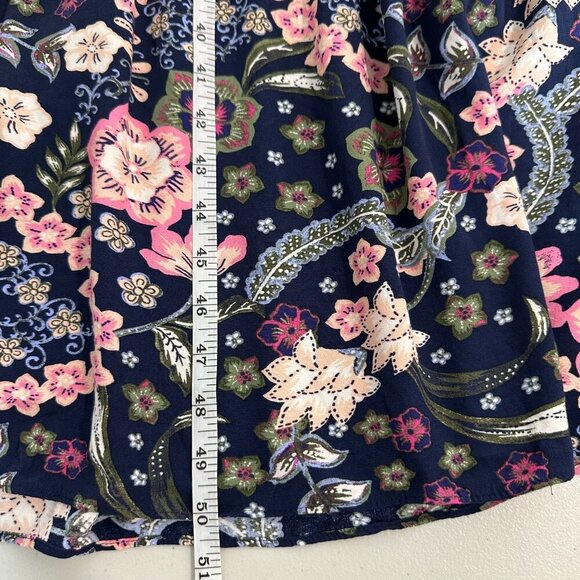 LOFT Shirred Flounce Tiered Midi Dress Navy Blue Floral Boho XL - Picture 8 of 9